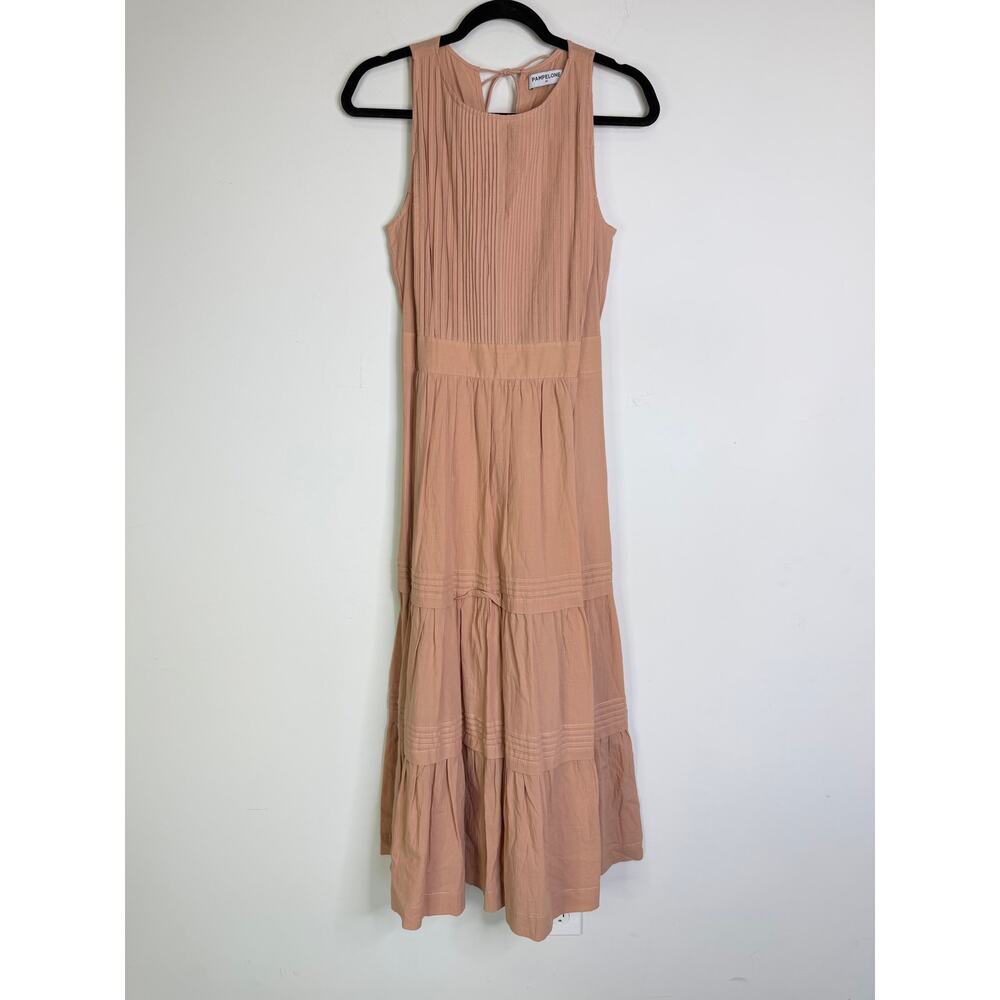 Pampelone Perle Midi Dress Beige Peachy Cotton Tiered Resort Beach Size Medium - Picture 2 of 8